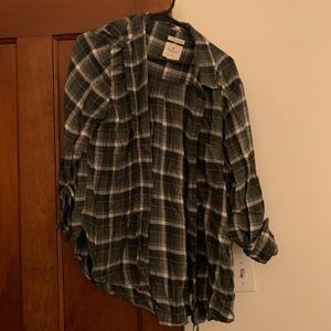Green plaid American eagle button down